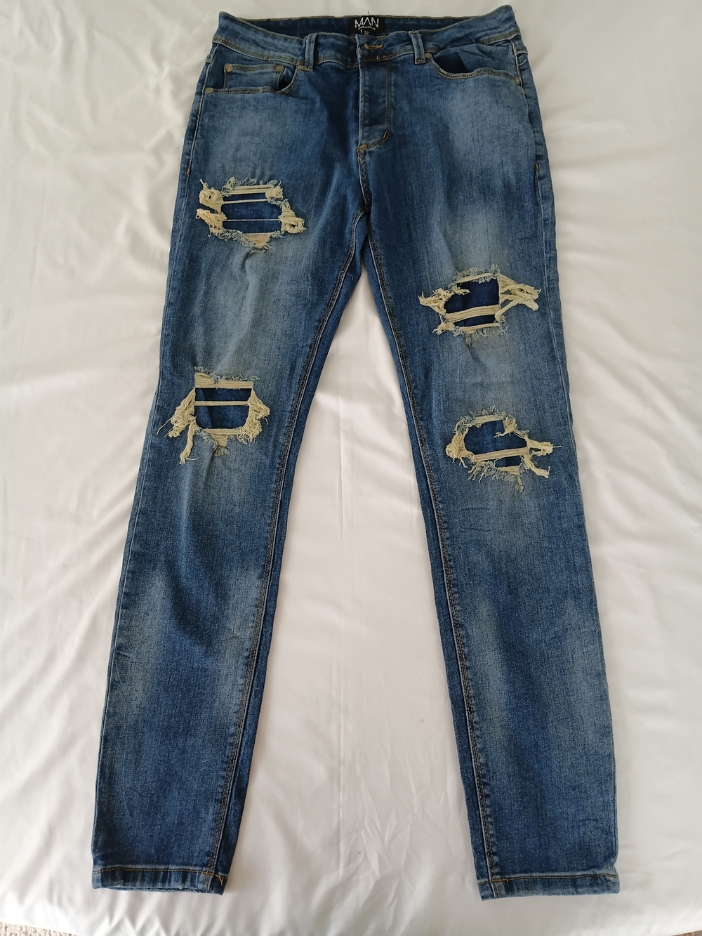 BoohooMAN Men's Blue Distressed Slim Fit Jeans Size 32x28